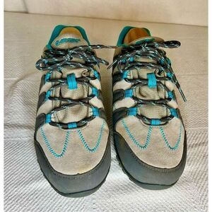 Women's Hi-Tec Romsey Low Grey/Graphite/Blue Waterproof Hiking Shoes Size 7.5